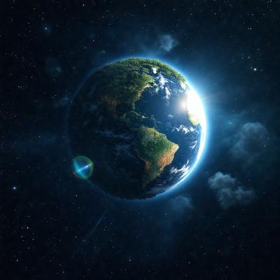 Primary subject: A blue and green Earth.

Setting/background: The Earth is set against a dark, star-filled sky.

Visual style: The image is a digital art or illustration of the Earth.

Colors and mood: The Earth is predominantly blue and green, with a dark, star-filled sky creating a serene and peaceful atmosphere.